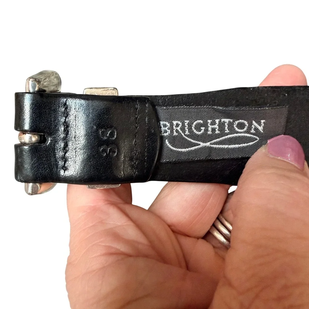 Brighton Denver Diamond Western Black Leather Studded Belt Silver Hardware 38